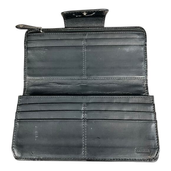 Y2K Coach Signature Accordion Wallet Black Tan Vintage Leather Trim designer - Picture 5 of 12